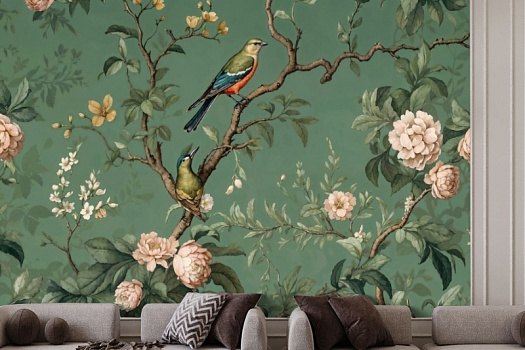 Фотообои в интерьере артикул AG-CB-015, Chinoiserie birds, Design Studio 3D