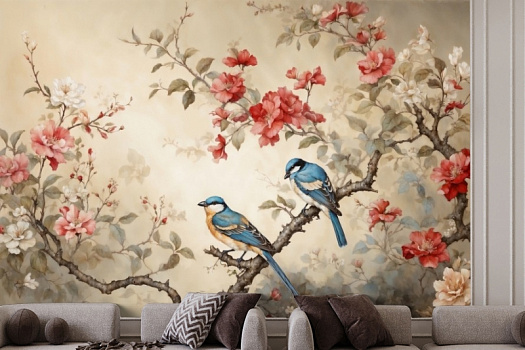 Фотообои в интерьере артикул AG-CB-008, Chinoiserie birds, Design Studio 3D